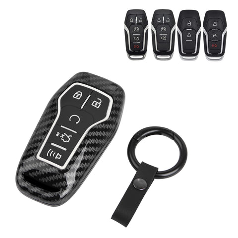 Carbon Fiber Texture Remote Key Holder Case Skin For Ford Mustang Edge Fusion Lincoln