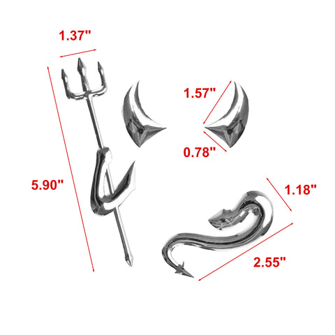 3pcs Silver Devil Demon Style Emblem Stickers Accessories Universal Fit for Car