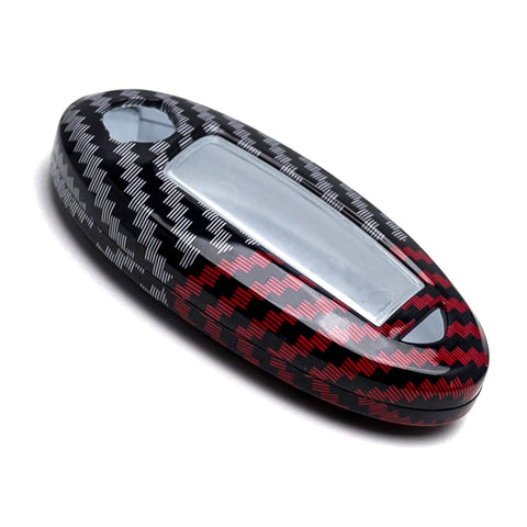 x xotic tech Glossy Black/Red Carbon Fiber Texture Hard Key Fob Cover Case Compatible with Infiniti EX FX JX QX or Nissan Altima GTR Maxima Murano Pathfinder Sentra Oval Shape 3-6 Buttons Smart Key