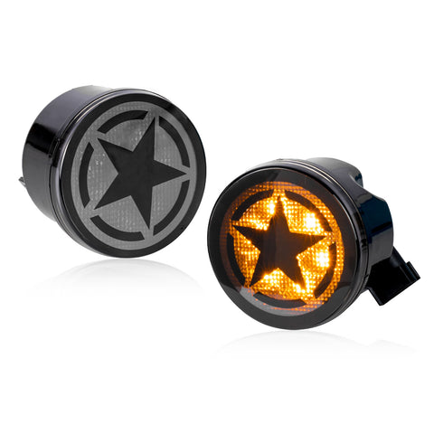 x xotic tech Smoked Lens Turn Signal Lights White Halo Ring DRL Amber LED Front Grill Indicator Parking Lights Lamp Assembly Replacement Compatible with Jeep Wrangler JK JKU 2007-2018