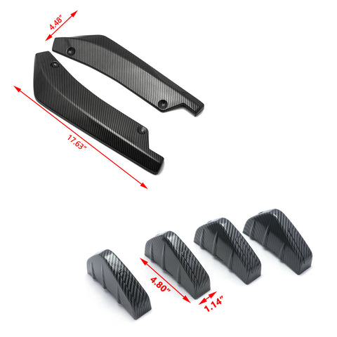 Universal Fit 6Pcs Rear Bumper Wing Lip Diffuser Splitter Shark Fins + Canard Valence Spoiler Deflector Body Kits