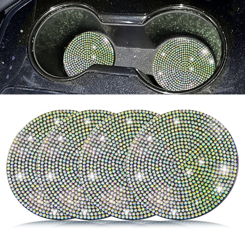 2pcs Cute Bling Car Cup Holder Coaster with Rhinestone Auto Interior Accessories