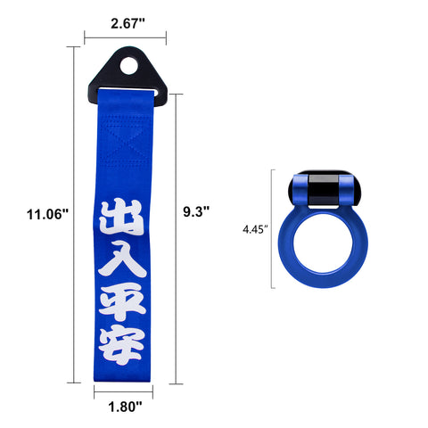 JDM Sports Racing Tow Strap Trailer Belt Personalized with Chinese Slogan + Tow Hook Kit Car Decoration Accessories Universal Fit Rear Front Bumper (Safe Trip Wherever You go)