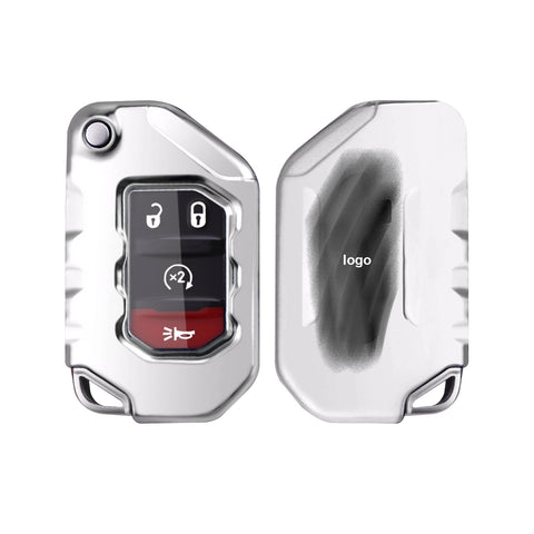 Silver TPU Remote Folding Key Cover Case Protector Skin For Jeep Wrangler 2018-2021