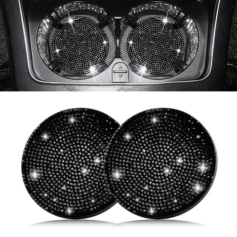 2pcs Cute Bling Car Cup Holder Coaster with Rhinestone Auto Interior Accessories