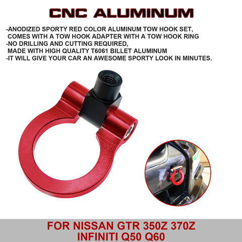 2Pcs Race Front Bumper Towing Strap+Tow Hook For Infiniti G35 G37 Q60 2008-2015