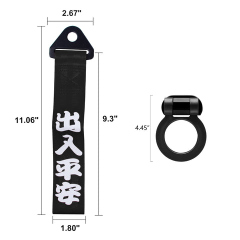 JDM Sports Racing Tow Strap Trailer Belt Personalized with Chinese Slogan + Tow Hook Kit Car Decoration Accessories Universal Fit Rear Front Bumper (Safe Trip Wherever You go)