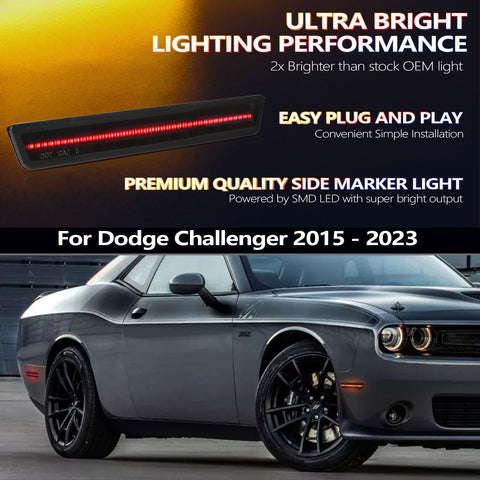 Xotic Tech 4pcs LED Front&Rear Bumper Side Marker Light Lamps OE Fit Compatible with Dodge Challenger 2015-2023, 150-SMD Amber/Red (Part # 68195796AB 68195788 68195789 68195797 etc.)