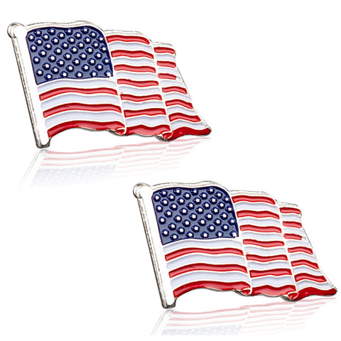 Silver American Flag Waving Lapel Pins, Patriotic US Flag Pins for National Day