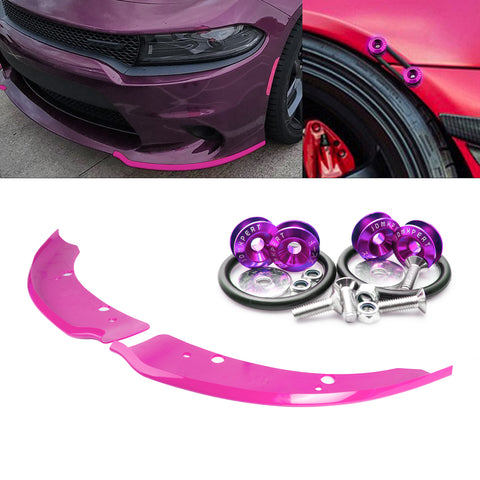 2PCS Exterior Front Bumper Lip Splitter Spoilers Protector Bumper Corner Edge Guard Cover Trim Kit Compatible with Dodge Charger Scat Pack/SRT Models 2015-2023, GT/RT 2019-2023, Pink