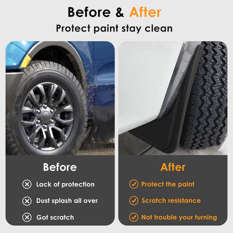 x xotic tech Mud Flaps Splash Guard Compatible with Ford Ranger 2024 2025 2026 Front & Rear Mudguards Fender Flare Dirt Slush Trap Protector Set Pickup Truck Accessories(4PCS)