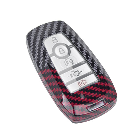 x xotic tech Glossy Black/Red Mix Color Carbon Fiber Texture Hard Plastic Key Fob Cover Case Compatible with Ford Mustang Explorer Fusion Edge Expedition Bronco Ecosport Ranger F150 F250 F350 F450