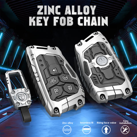 x xotic tech Mech Style Heavy Metal Key Fob Cover Compatible with Chevy Silverado 1500, GMC Sierra 1500 2022-2025, Chevrolet Tahoe 2024-2025, Zinc Alloy Key Case Protector Shell Keychain