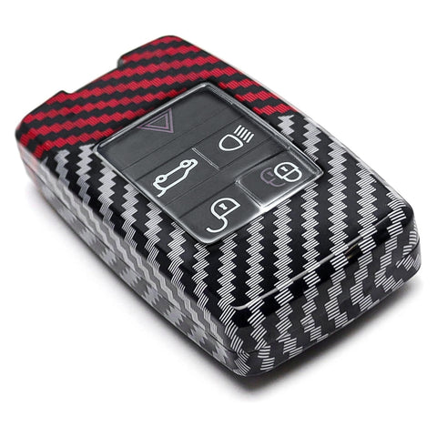x xotic tech Glossy Black/Red Mix Color Carbon Fiber Texture Hard Plastic Key Fob Cover Case Compatible with Land Rover Range Rover Sport Evoque 2018-up, Defender 2020-up, Discovery 2019-up