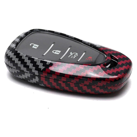 x xotic tech Glossy Black/Red Mix Color Carbon Fiber Texture Hard Plastic Key Fob Cover Case Compatible with Chevy Chevrolet Camaro Cruze Spark Volt Malibu Bolt Sonic Trax