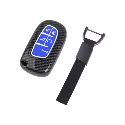 Glossy Carbon Fiber Style Remote Key Fob Shell+ Keychain For Jeep Grand Cherokee Compass