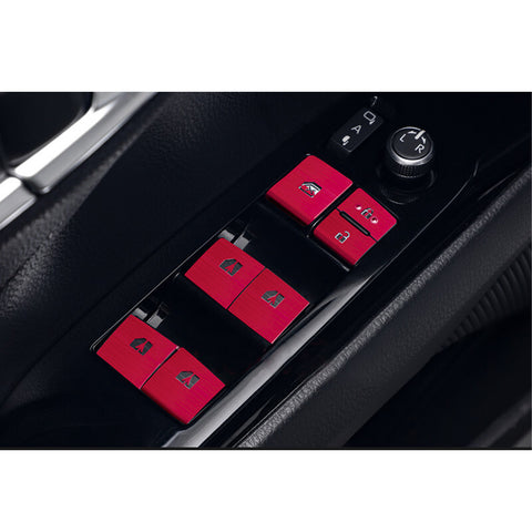 Set Red Window Switch+ Gear Shift Button Cover Accessories Trim Combo Kit, Compatible with Camry 2018-2023 (Fit For Hybrid type Only)