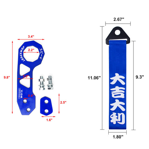Sports Racing Tow Strap Trailer Belt Personalized with Chinese Slogan + Rear Tow Hook Universal Fit for Car (Good Luck & All The Best)