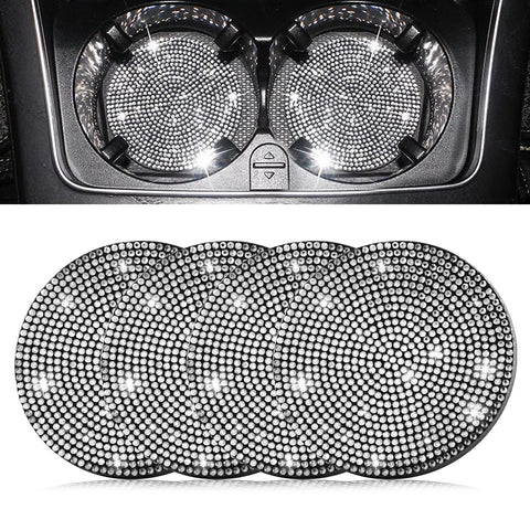 2pcs Cute Bling Car Cup Holder Coaster with Rhinestone Auto Interior Accessories