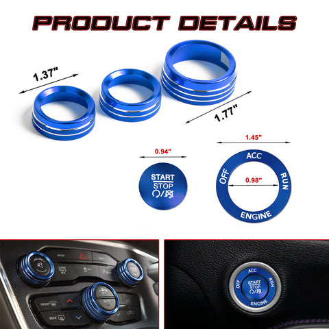 Engine Push Button Air Conditioner Switch Cover CD Knob Ring For Dodge Charger