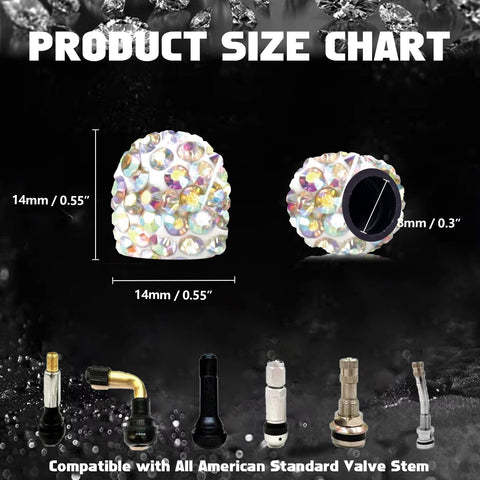 4x Handmade Crystal Rhinestone Universal Car Tire Valve Caps Chrome Accessories