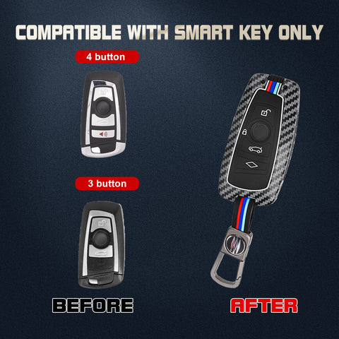 x xotic tech Key Fob Cover Case Compatible with BMW 1 3 4 5 6 7 Series X3 X5 X6 X7 M5 M6 GT3 GT5 Zinc Alloy Heavy Duty Shell Protector Holder Keychain with Carbon Fiber Pattern
