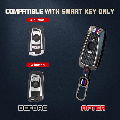 x xotic tech Key Fob Cover Case Compatible with BMW 1 3 4 5 6 7 Series X3 X5 X6 X7 M5 M6 GT3 GT5 Zinc Alloy Heavy Duty Shell Protector Holder Keychain with Carbon Fiber Pattern