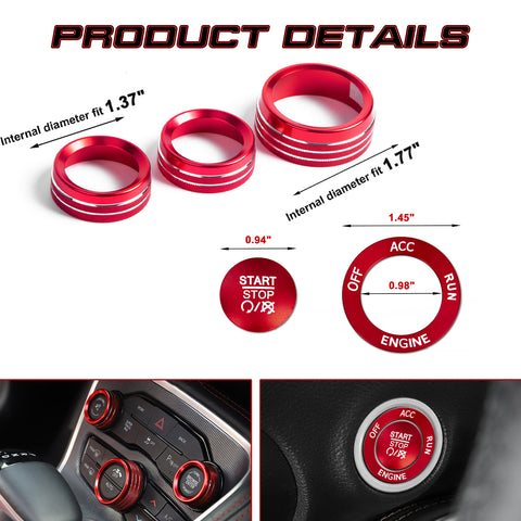 Engine Push Button Air Conditioner Switch Cover CD Knob Ring For Dodge Charger