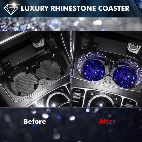 2pcs Cute Bling Car Cup Holder Coaster with Rhinestone Auto Interior Accessories