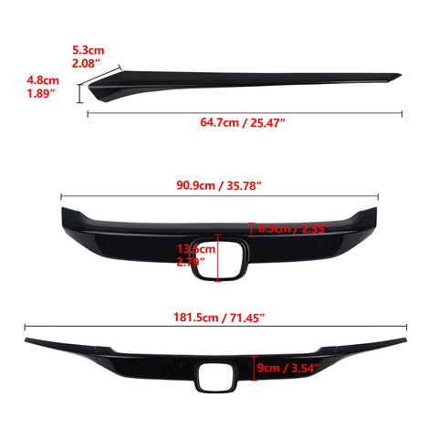 Black ABS Exterior Front Grille Hood Frame Cover Trim For Civic 2016-2021