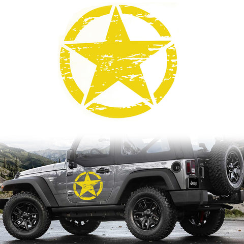 For Jeep Front Hood Sticker - Black/ White/ Yellow Army Military Star Vinyl Graphic Decal for Car Body Trunk Side Fender Door Bumper