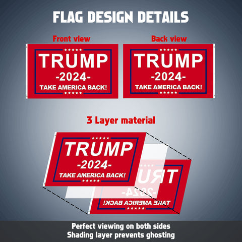 Trump 2024 Flag, Double Sided 3 Ply Heavy Duty Red Take America Back Flag 3x5FT Flag Banner for Outside with 2 Brass Grommets UV Protection Fade Resistant for Indoor Outdoor Decorations
