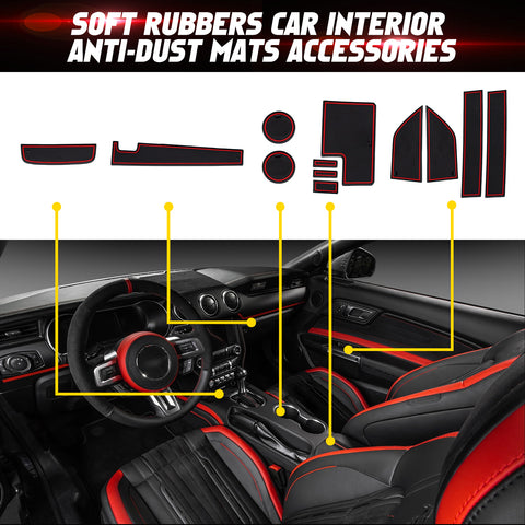 x xotic tech Door Slot Mat Compatible with Ford Mustang 2015-2023, Center Console Liner Organizer Non-Slip Cup Holder Insert Groove Door Pocket Pad Car Accessories