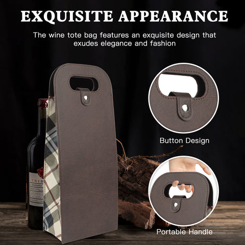 2-Bottle Leather Wine Tote Bag Protector Champagne Gift Bag with Handle For Gift