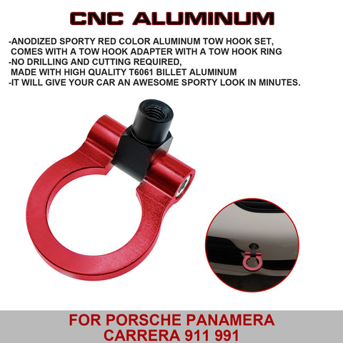 2X JDM Style Aluminum Towing Hook+Tow Strap For Porsche Carrera 911 991 2014-up
