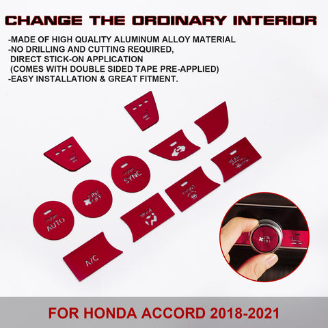 Red Aluminum Center Console Dashboard Switch Cover Trim For Honda Accord 2018-21