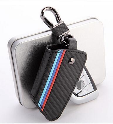 1 Piece ///M Carbon Fiber Leather Keyless Remote Entry Key FOB Cover M-Colored Strip For BMW X1 X5 X6 5 7 Series G30 G31 G11 G12/ X1 X3, M3 M5 M6, GT3 GT5