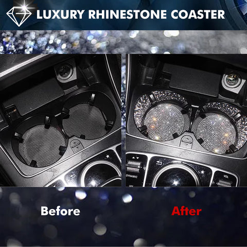2pcs Cute Bling Car Cup Holder Coaster with Rhinestone Auto Interior Accessories