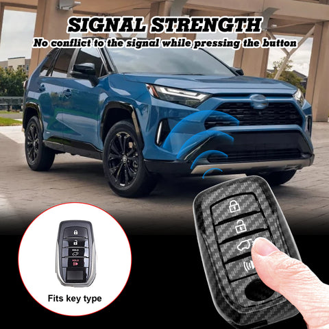 Glossy Black Carbon Fiber Pattern ABS Key Fob Shell Cover Case w/Keychain, Compatible with Toyota Land Cruiser, 4Runner Hignlander, Rav4