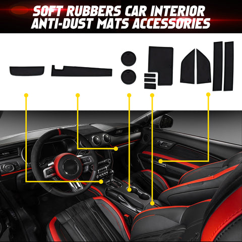 x xotic tech Door Slot Mat Compatible with Ford Mustang 2015-2023, Center Console Liner Organizer Non-Slip Cup Holder Insert Groove Door Pocket Pad Car Accessories