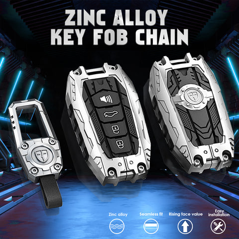x xotic tech Mech Style Heavy Metal Key Fob Cover Compatible with Toyota Venza Sienna Tundra Prius RAV4 Land Cruiser Corolla Highlander Camry, Zinc Alloy Key Case Protector Shell Keychain(B-Style)