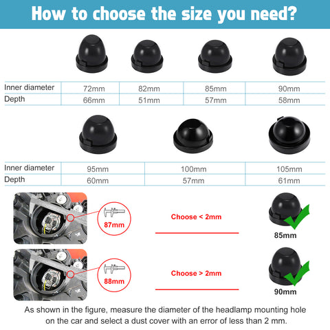 Rubber Housing Dust Seal Caps HID LED Light Aftermarket Headlamp Retrofit