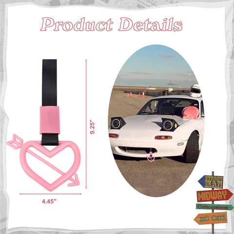 x xotic tech JDM Cupid's Arrow Shaped Tsurikawa Subway Train Bus Handle Straps Drift Charm Rear Bumper Warning Loops Ring for Cars, SUV Interior Exterior Decoration