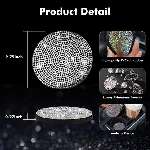 2pcs Cute Bling Car Cup Holder Coaster with Rhinestone Auto Interior Accessories