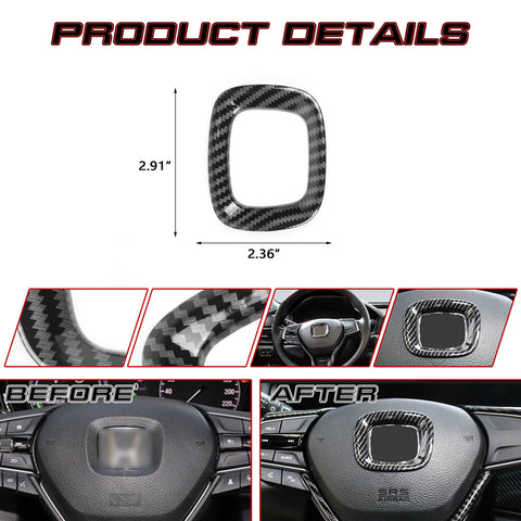 Auto Interior Steering Wheel Logo Decoration Cover Accessories Carbon Fiber Pattern ABS Steering Wheel Trim Compatible with Honda Accord 10th 2018-2022 (Carbon Fiber Style)