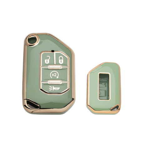 Green TPU Full Cover Folding Remote Key Fob Cover For Jeep Wrangler JLU 2018-22