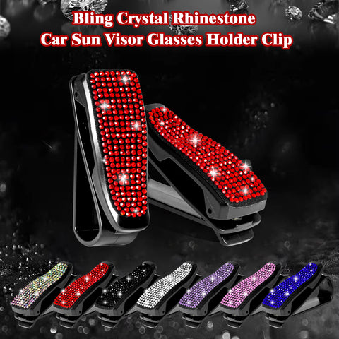 2PCS Universal Car Sun Visor Glasses Clip Rhinestone Sunglasses Cards Holder