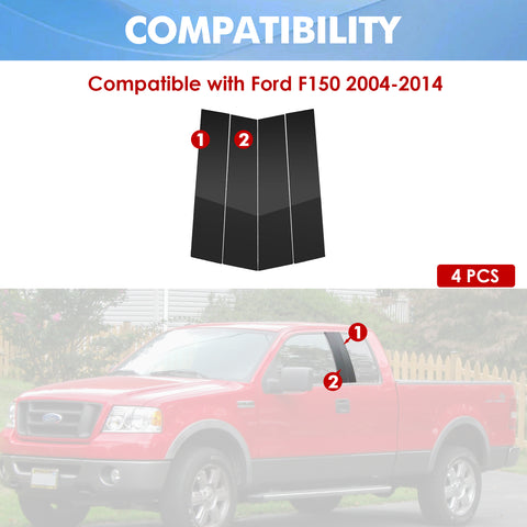 For Ford F150 2004-2014 4PCS Black Pillar Posts Door Window Trim Piano Cover Kit