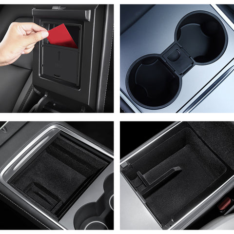 For Model 3 Y 2021-23 Console Armrest Storage Box Cup Holder Hidden Organizer 4X