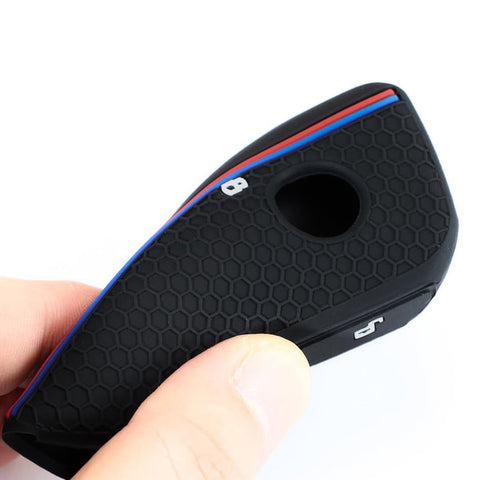 x xotic tech Soft Silicone Key Fob Cover Case Compatible with BMW X7 IX IX3 I5 M60 X1 X2 X3 X5 X6 XM I7 5 7 Series 740i 760i 2023 2024 2025 2026, Intelligent Car Side Button Smart Key Protector